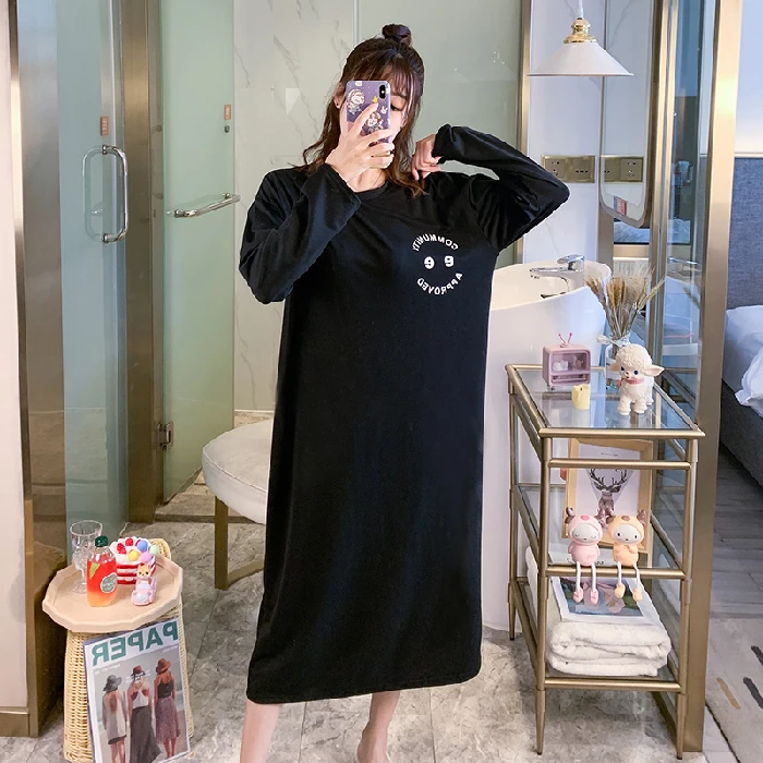 

Women Nightgowns 2021 spring summer Women Cartoon NighDresss print Sleepshirt Cute Girls Teenger homewear Top pijama nightwear