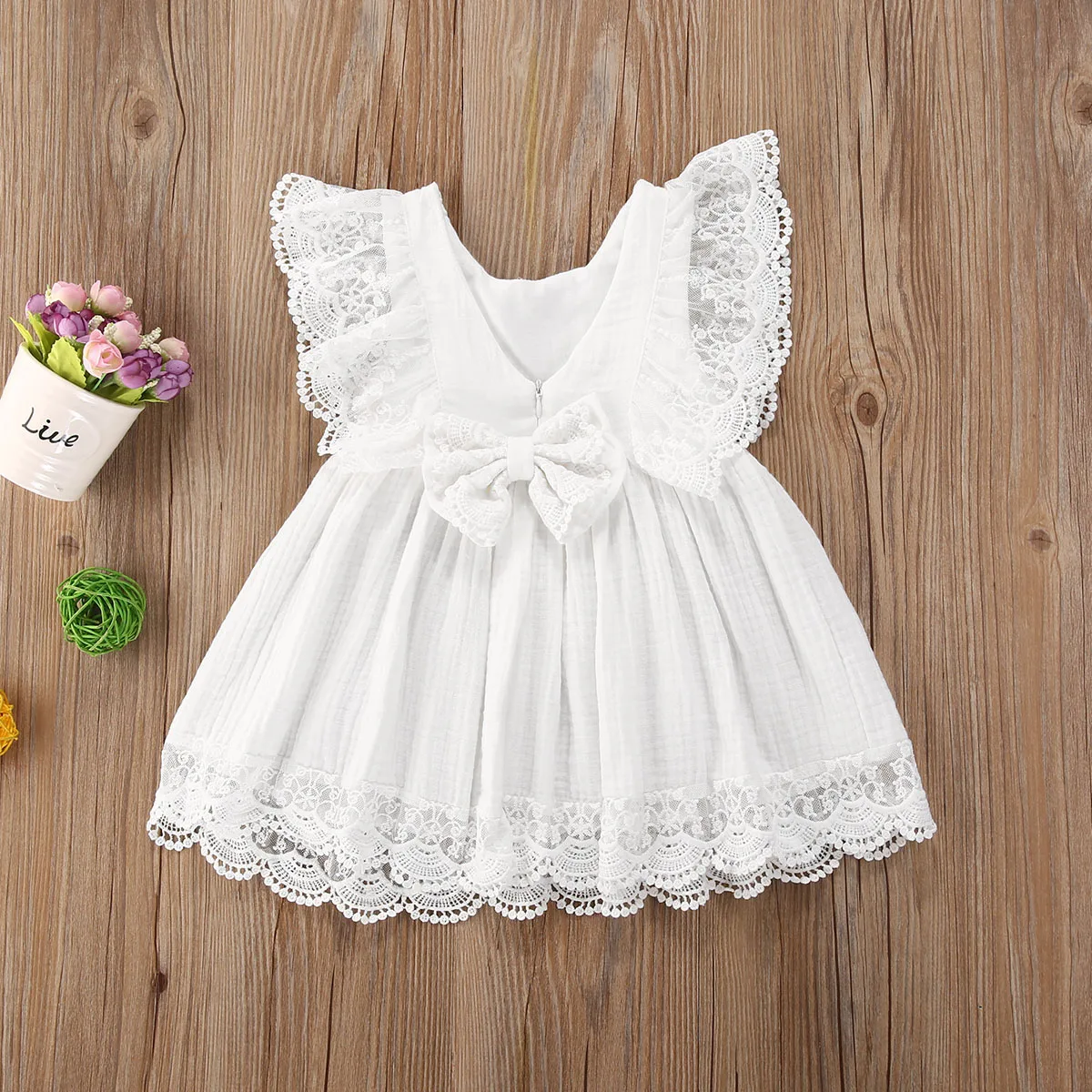 Newborn Toddler Kid Baby Girls Clothes White Summer Dress Children's Clothing Sets Ruffles Lace Bow Princess Dresses Costumes | Детская