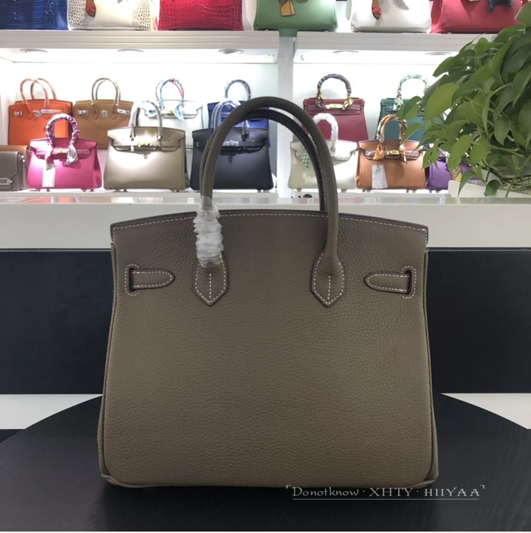 

Genuine Leather H BK Bag Silver Buckle Handbag Female Head Layer Cowhide Lychee Pattern Fashion Wild Texture Large Capacity