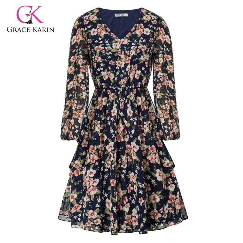 Женское пляжное платье рубашка Grace Karin повседневное плиссированное с длинным