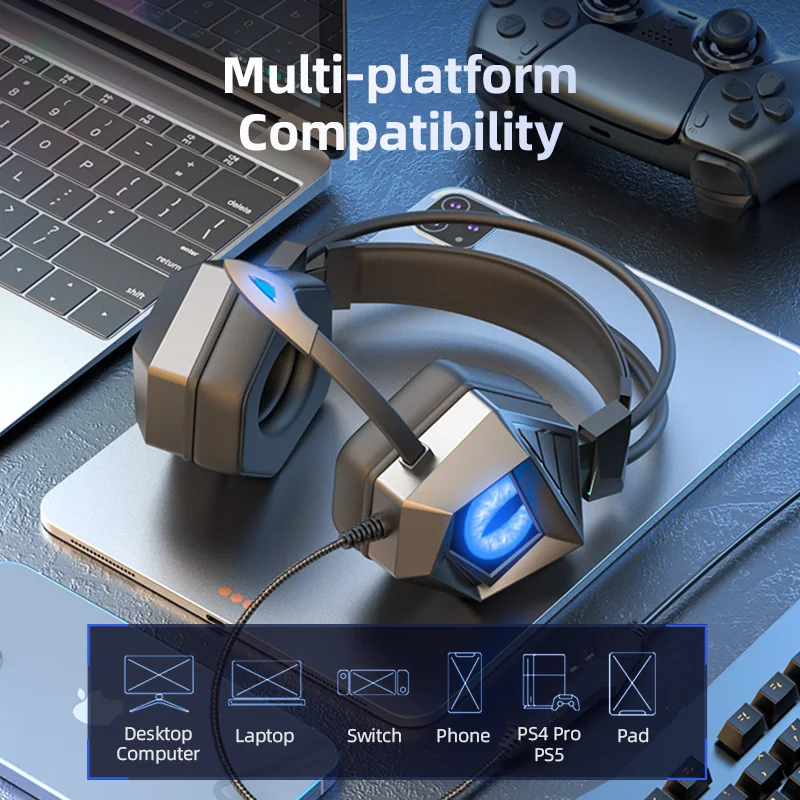 hifi stereo bass gaming headphone with microphone pc laptop video game accessories for ps4 xbox phone led boys headset gamer free global shipping