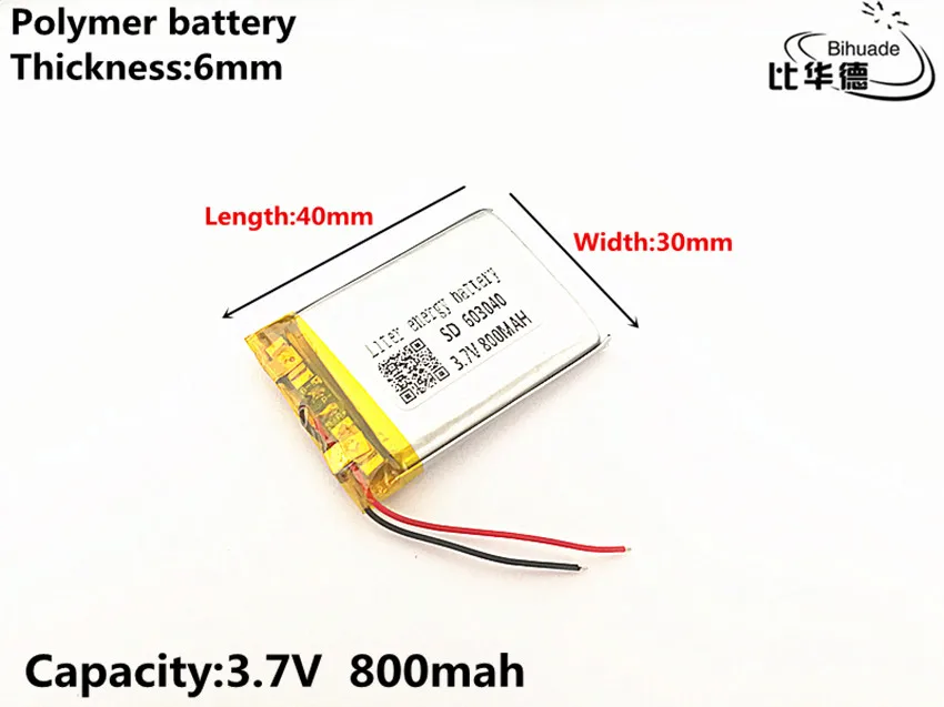 10 шт./лот 3 7 V 800 mAH 603040 полимерный литий-ионный/литий-ионный аккумулятор для