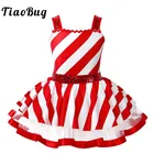 Детский Рождественский костюм без рукавов, блестящая полосатая танцевальная одежда с блестками, детская балетная пачка для девочек, трико, платье для фигурного катания на коньках