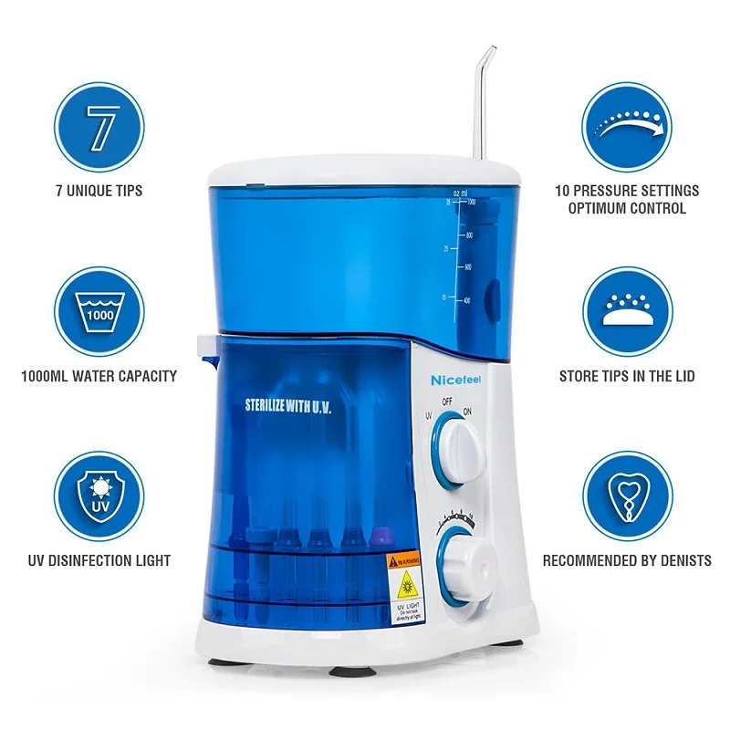 Nicefeel Water Oral Irrigator Flosser Dental Teeth Cleaner Pick Spa Tooth Care Clean With 7 Nozzles Tips UV Disinfection |