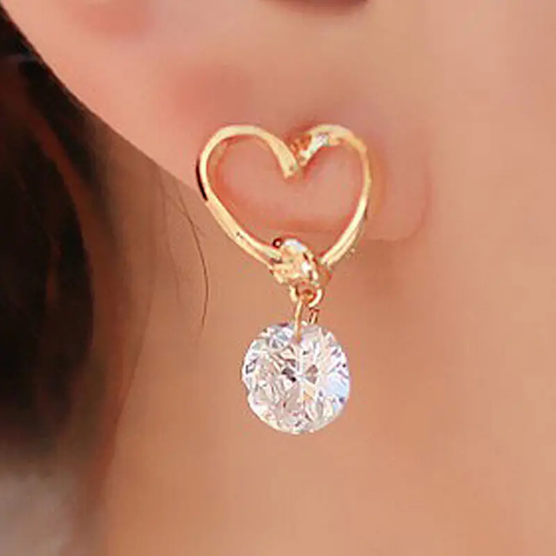 

New Fashion Earrings Jewelry Hot Sale Hollow Love Heart Fine Zircon Earrings For Woman Accessories Best Gift