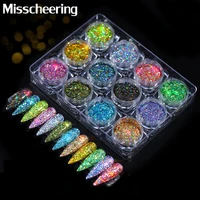 12 boxes sparkly nail sequins 3d hexagon colorful nail flakes light change glitter powders dazzling charm nail art decorations
