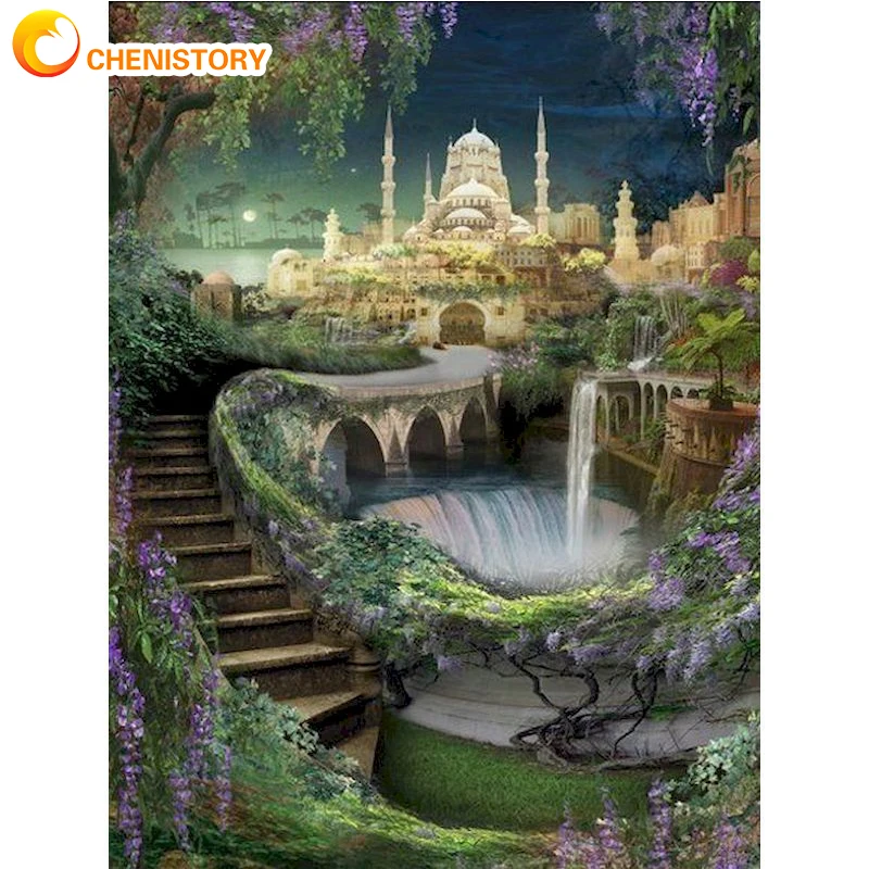 

CHENISTORY Castle Picture By Numbers Landscape DIY Kits Framed On Canvas Acrylic Paint For Adult Coloring By Numbers Decor Art