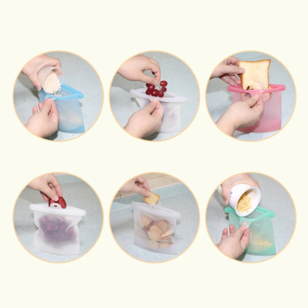 

500ML Food Storage Silicone Bags Practical Fruit Fresh-keeping Bags Vegetables Storage Pouch for Home Kitchen (White)