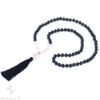 6mm lava stone pink crystal gemstone 108 beads mala necklace wristband chakas energy cuff meditation handmade natural chain
