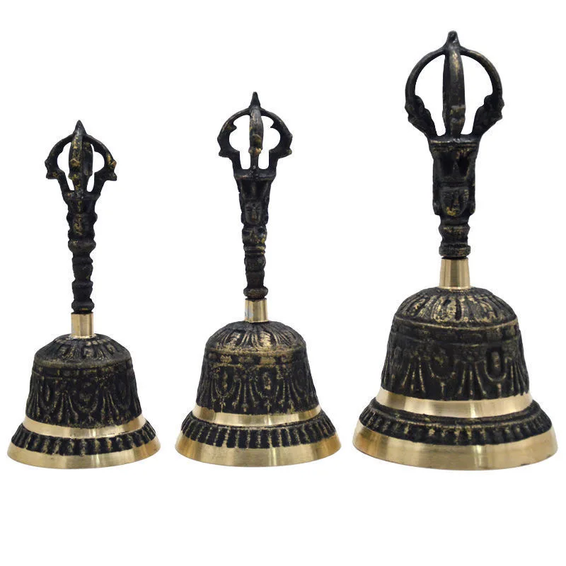 

Black Brass Handicraft Large Engraved Hand Bell Loud and Clear Sound for School Meditation Church Bronze Bell Creative Gift