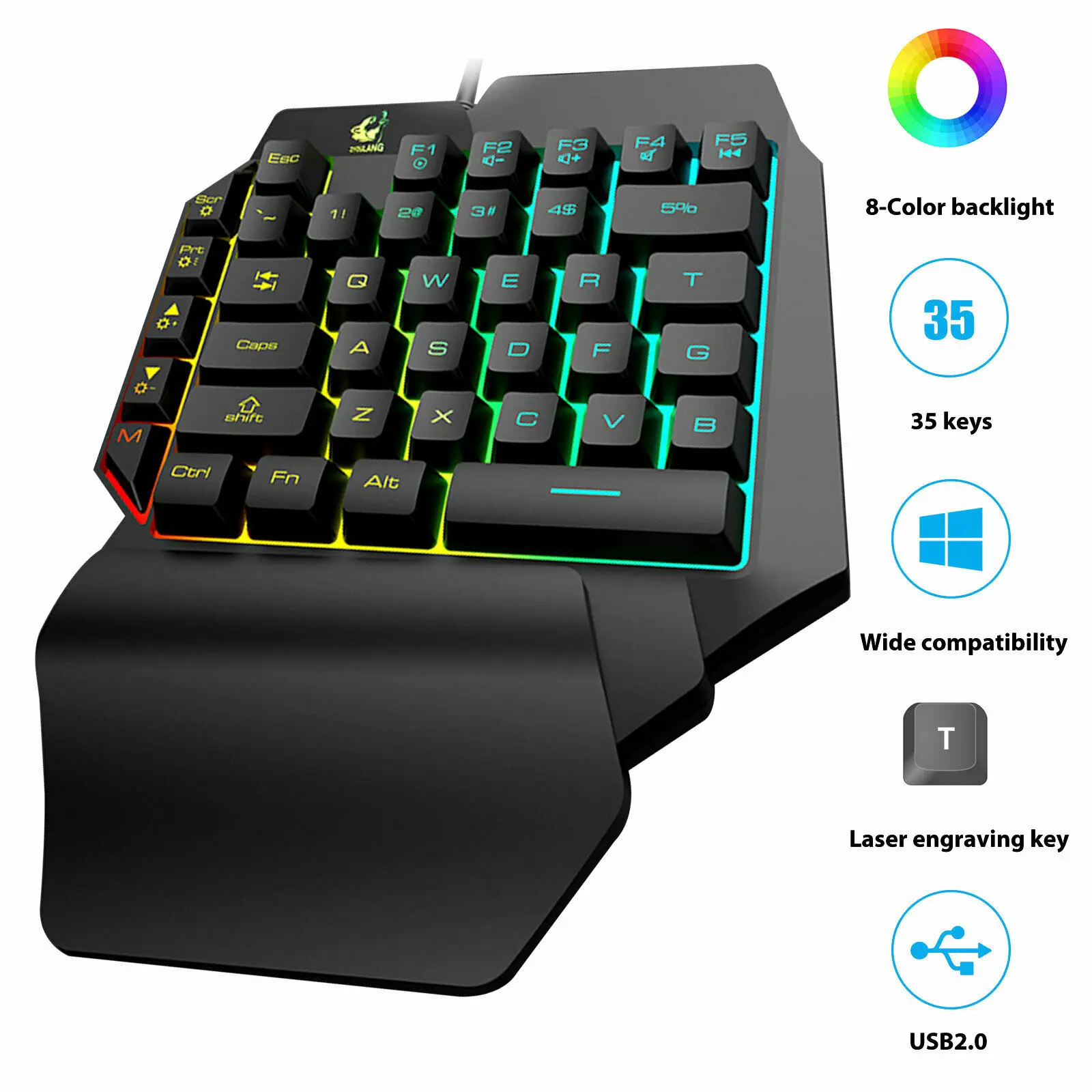 

Mini One-Handed Mechanical Gaming Keyboard RGB LED Backlit USB Portable 35 Keys Laptops Wired Gaming Keypad for LOL/PUBG/CF