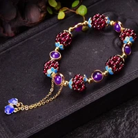 bohemia cute natural garnet stone ethnic bracelet multi circle pomegranate crystal charming bracelet fine jewelry for women