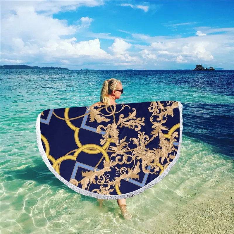 Round Beach Towel Customized Image Golden Blanket 3D Flower Pattern Cute Eyes Yoga Mat Tapestry Summer Travel Towel Dropshipping