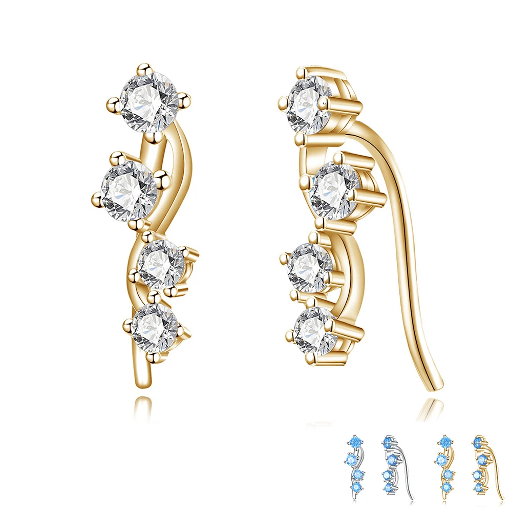 

ZEMIOR 925 Sterling Silver Clip Earrings For Women Geometric Simple Champagne Gold Cubic Zirconia Earring Wedding Fine Jewelry