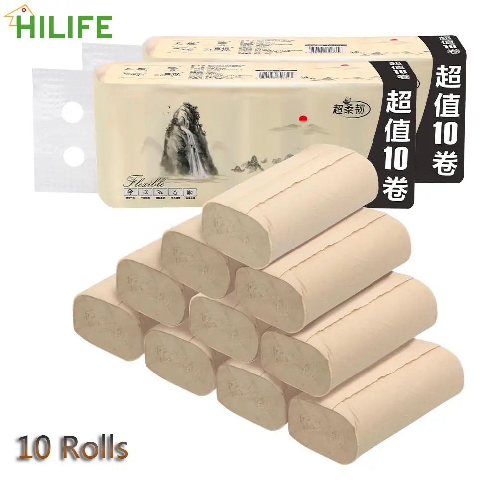 

Coreless Toilet Paper Bamboo Pulp 4 Layers 10 Rolls Home Bath Kitchen Tissue Roll Skin-friendly Toilet Roll Paper Hand Towels