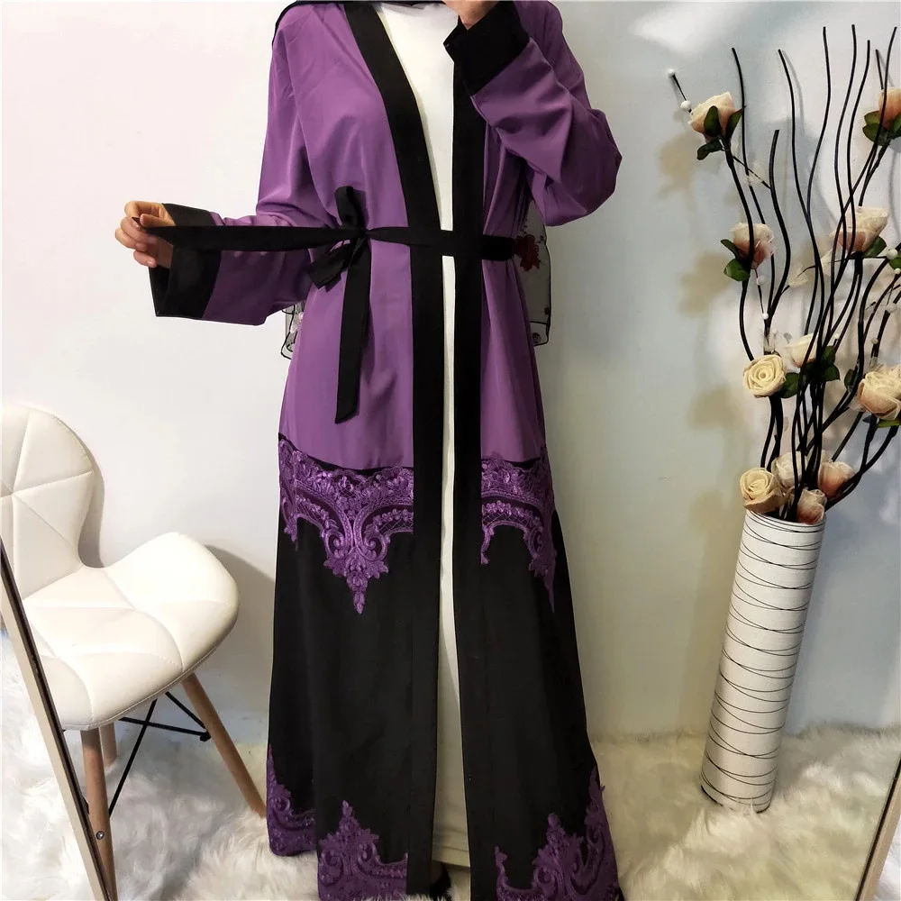Платье-кардиган Wepbel со шнуровкой, абайя с вырезами и длинным рукавом, мусульманская одежда, свободный халат, кимоно для Рамадана