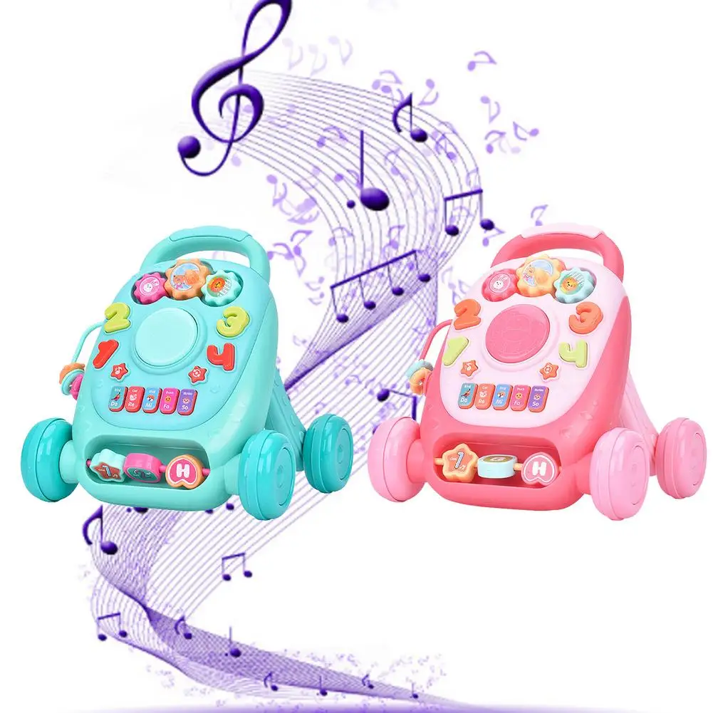 

Mini Trolley Toys Multifunctional Hand Drum Music Bilingual Education Machine Musical Walker Kids Early Learning Toy Gifts