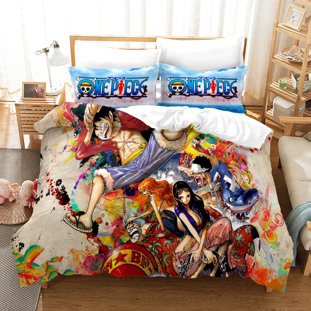 

3D ONE PIECE Team Bedding Set Cartoon Anime Duvet Cover for Adults 3D Quilt King Size Boys Child Luffy Zoro Chopper Bed Linens