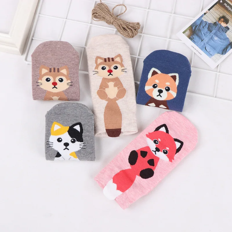 5 пар/партия принт с животными Harajuku милые хлопковые женские носки для женщин на