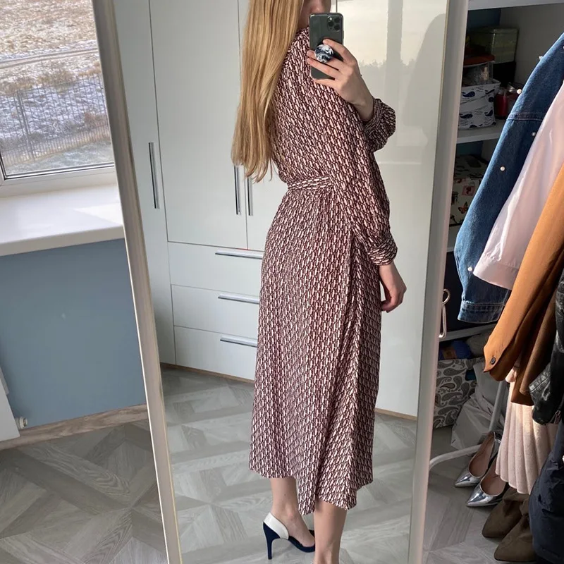 Новинка весна-лето 2020 шифоновое платье с принтом и галстуком-бабочкой длинными