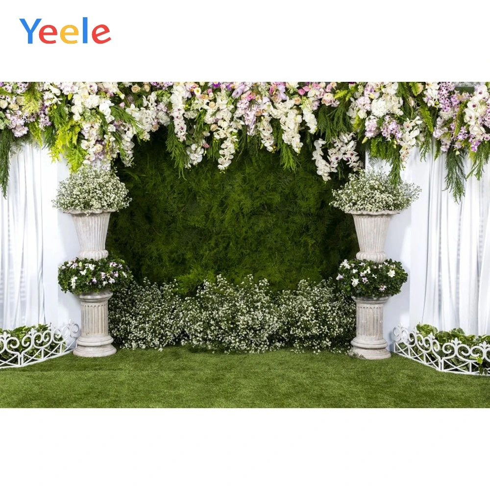 

Wedding Photocall Curtain Flower Green Grassland Vinyl Backdrop Photography Background For Photo Studio Photophone Photozone