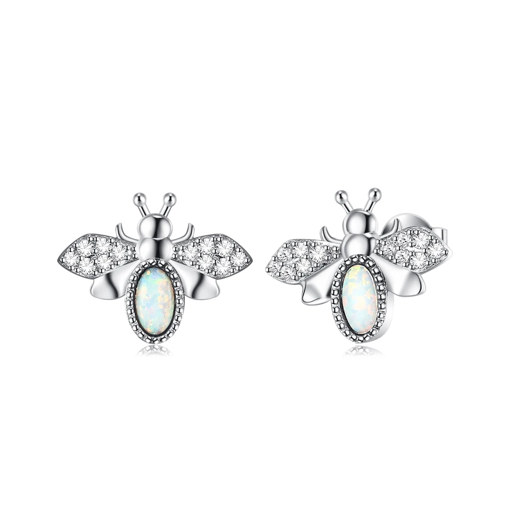 

INALIS Authentic Stud Earrings For Women S925 Sterling Silver Inlay Opal And Zircon Bee Earring Insect Series Gifts Fine Jewelry
