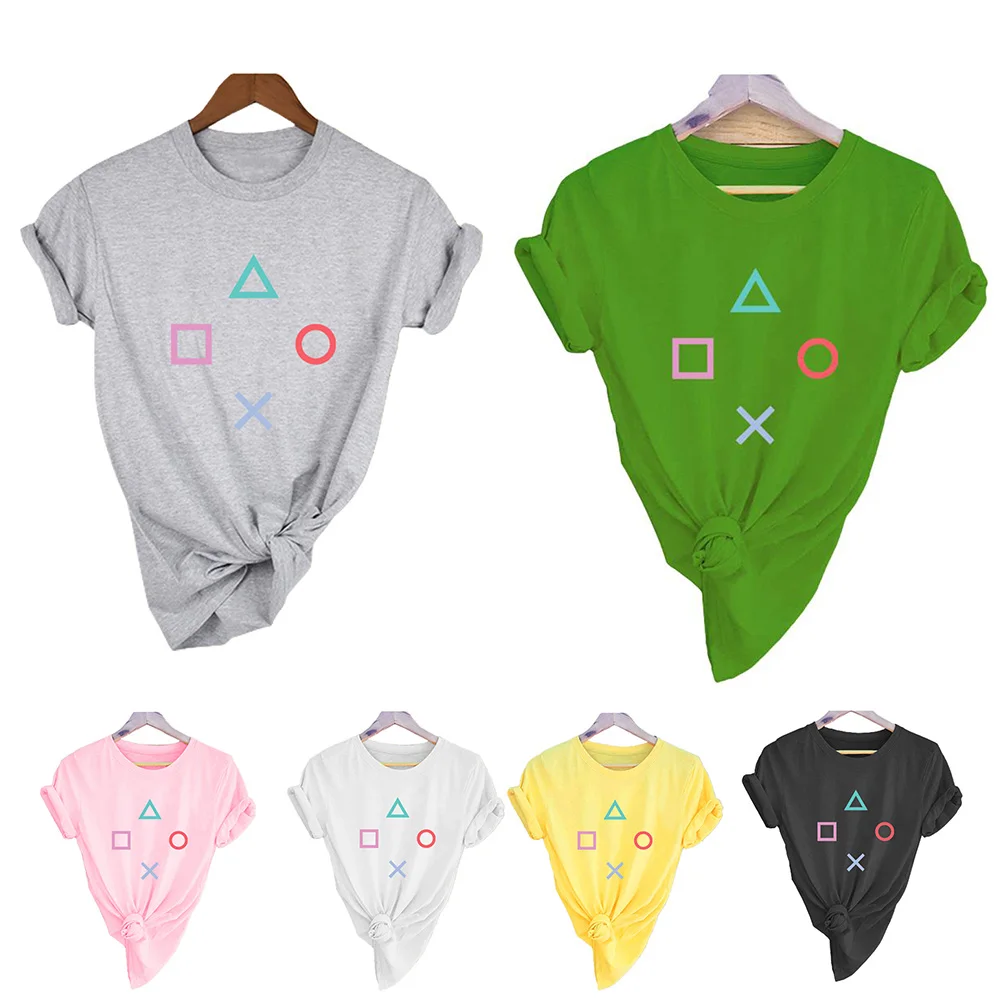 

Womens Casual Geometric Symbols Printed T-Shirt Summer Short Sleeve Tee Basic O-Neck Fashion Korean Tops S-3XL