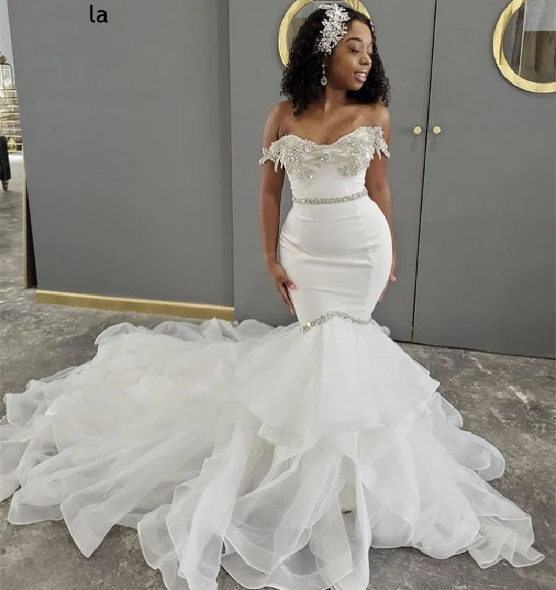 

Sexy Sweetheart Vestidos de Novia Mermaid Tulle Wedding Dresses 2021 Robe De Mariee Wedding Bride Dress with Beaded Belt