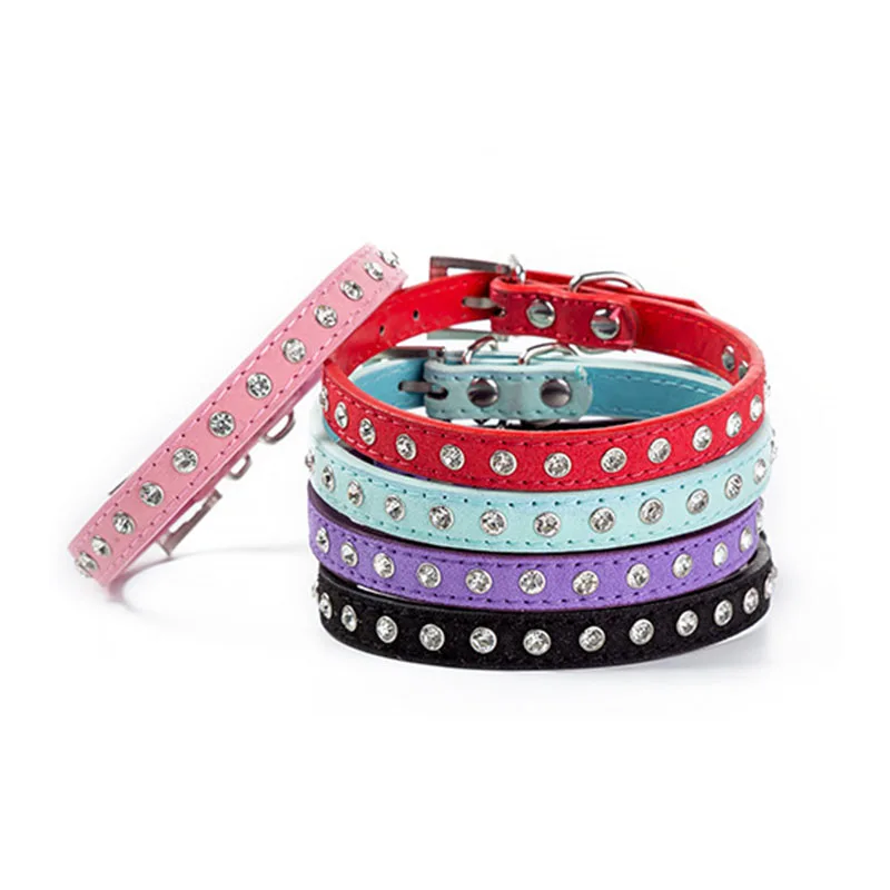 Милый ошейник для кошек с кристаллами Однорядный кожаный домашних животных
