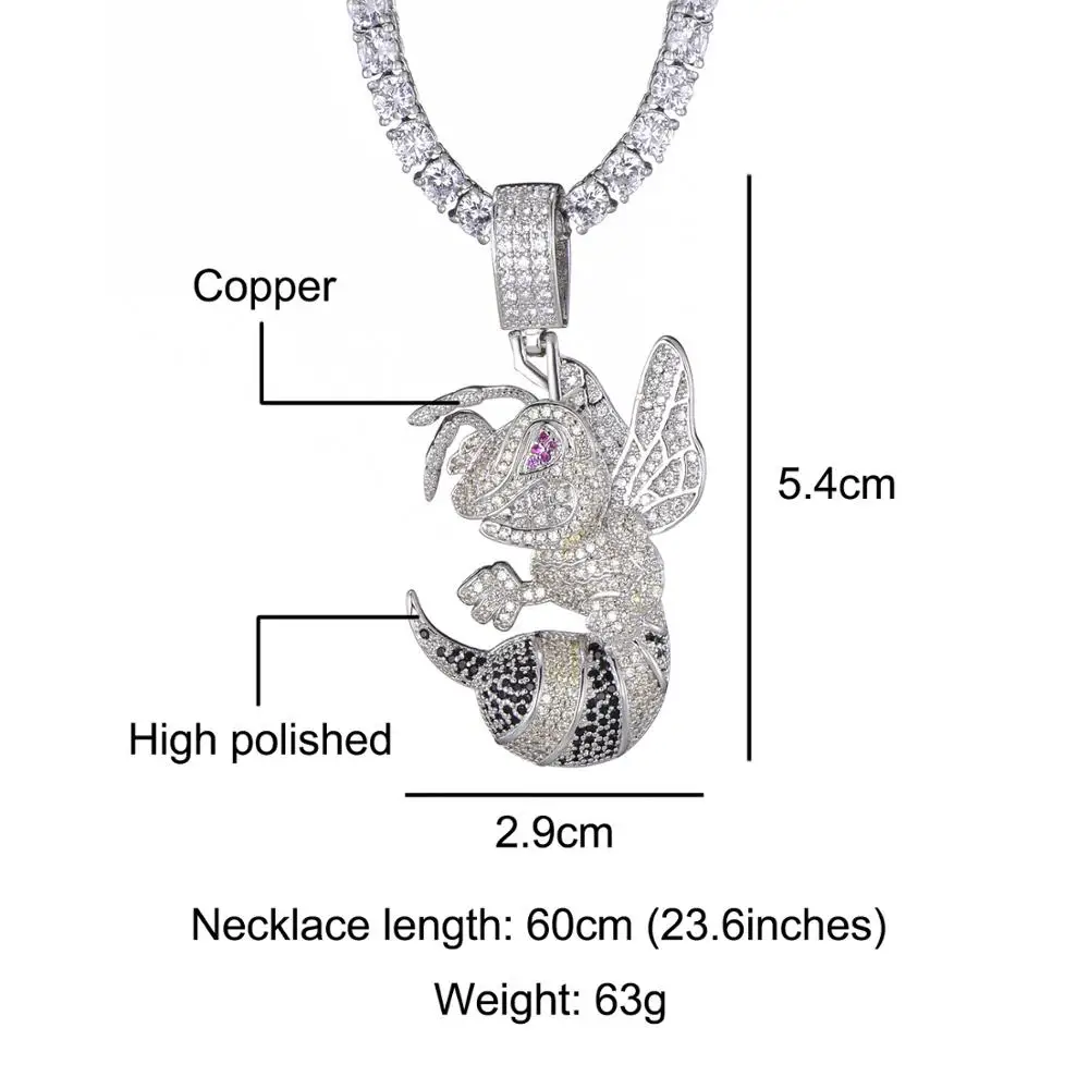 

Hip Hop Bling Iced Out AAA Zircon Bean Pendants NecklacesFor Men Jewelry With Tennis Chain Free Shipping