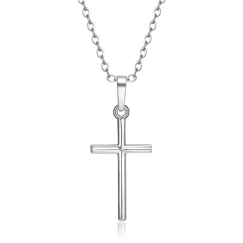 Fashion Christian Jesus Cross Necklaces Silver Color Long Chain Simple Cross Pendants For Women Men Jewelry Gifts Dropshipping images - 6