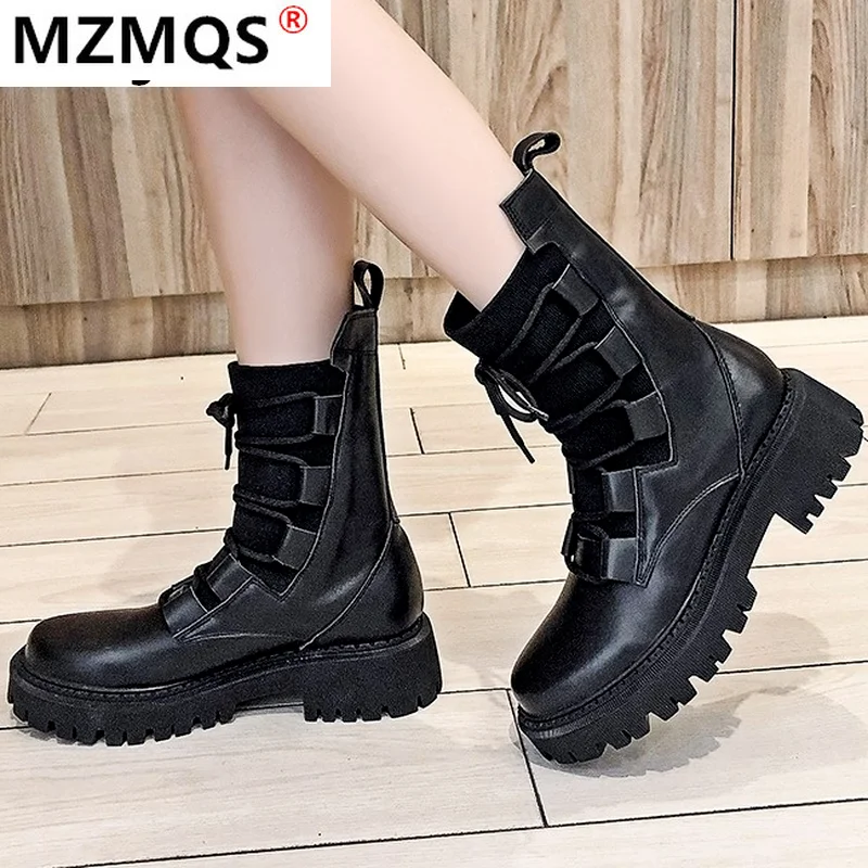 

Женские повседневные ботильоны на платформе, ботинки из искусственной кожи на шнуровке с круглым носком и квадратным каблуком, осень 2020