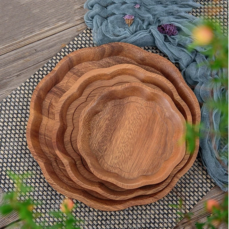 

Acacia Wooden Salad Snack Plates Pan Serving Tray Appetizer Fruit Dessert Platter Dish Plates Storage Wooden Jewelry Trays