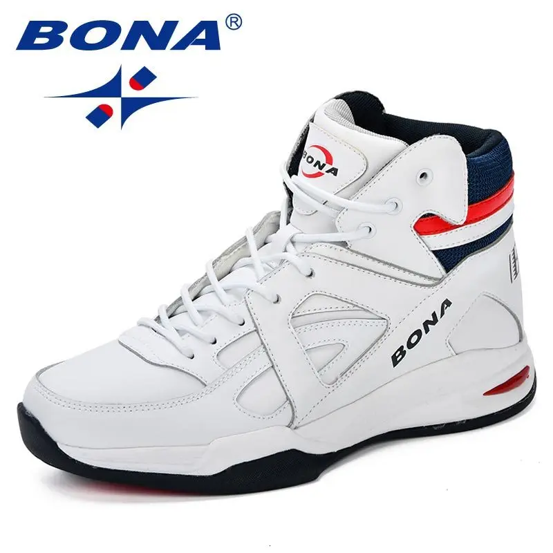 WHITE DEEP BLUE BONA Baskets Homme; коллекция года; мужские баскетбольные кроссовки из яловичного спилка; мужская обувь на плоской подошве; спортивная обувь с высоким берцем; мужские кроссовки; Zapatillas Comfy - Цвет: WHITE DEEP BLUE
