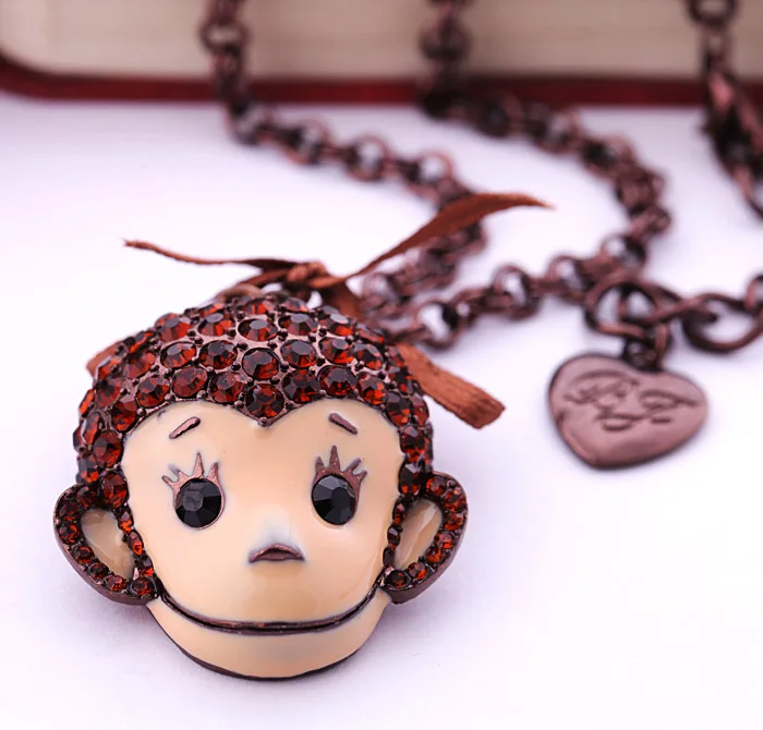 New Fashion Jewelry Red Crystal Monkey Winter Long Necklace For Women Girls Boys Gifts Retro Cute | Украшения и аксессуары