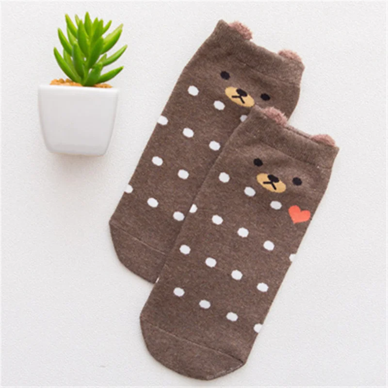 Coffee Bear Милая Одежда для девочек из хлопка с изображением лисы собаки цыпленок кот», «кролик» женские носки до голени смешные короткие носки Повседневное Pet Носки с рисунком «котята»; носки; Прямая поставка - Color: Coffee Bear