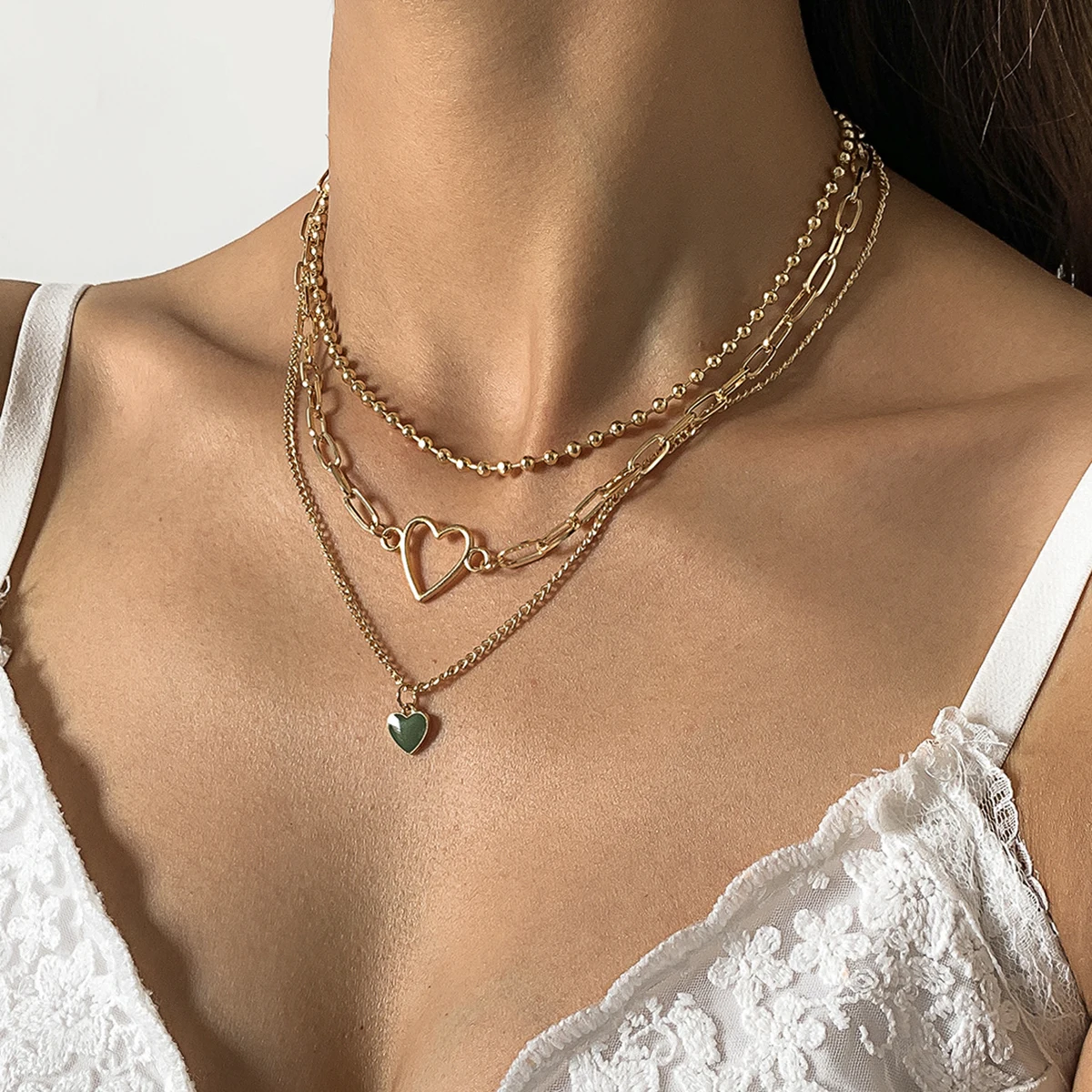 

SHIXIN Layered Short Heart Choker Necklace for Women Small Bead Chain Choker Necklaces Set 2021 Fashion Korean Necklaces Jewelry