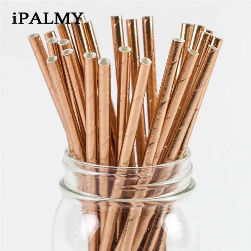 Ipalmay 100 шт металлическая Золотая фольга, бумажные соломинки, вечерние соломинки из фольги, для питья, для свадьбы, дня рождения, вечеринки