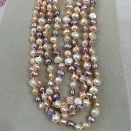NEW long 60&quot7-8mm baroque white+Pink+Purple freshwater pearl necklace AAA | Украшения и аксессуары