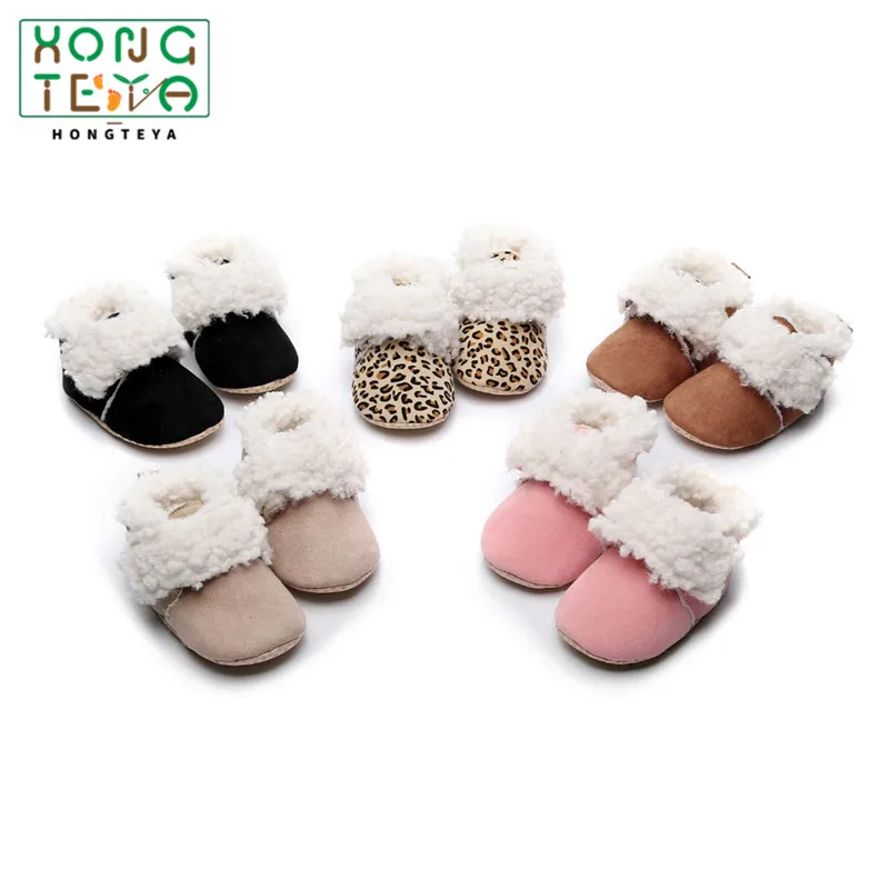 Зимняя обувь для новорожденных супертеплая плотная малышей леопардовая Розовая