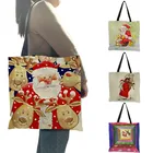 Милые Креативные Мультяшные женские большие сумки-тоуты с принтом Санта-Клауса и оленя, сумки для покупок в подарок на Рождество, B13212
