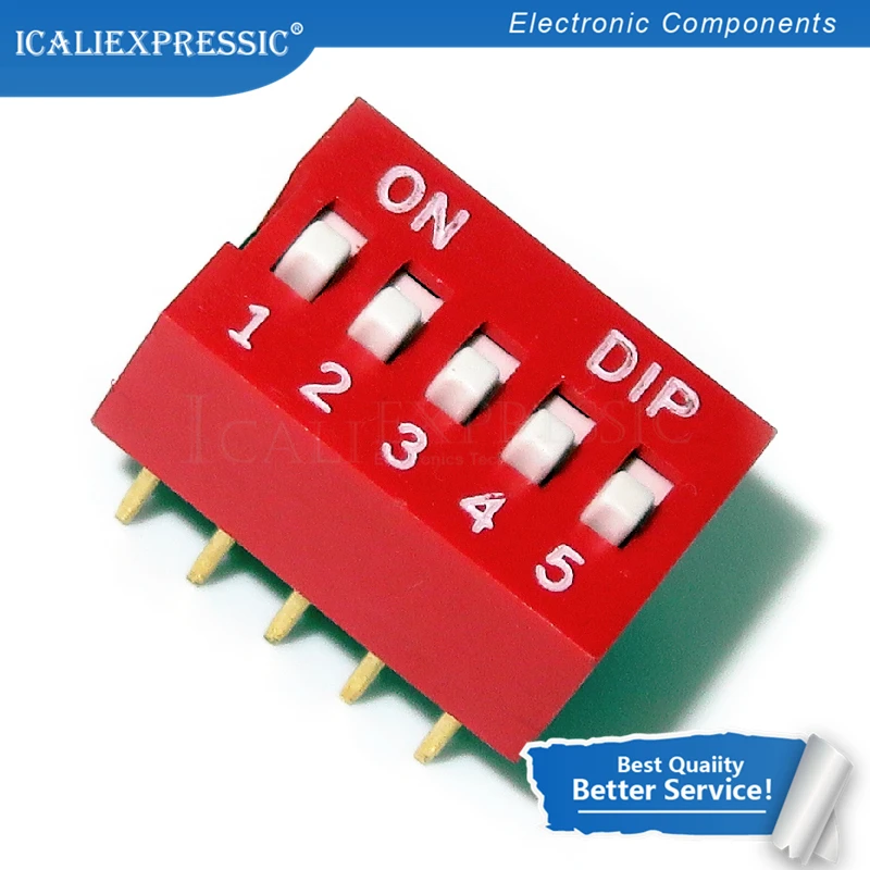 10 шт DIP переключатель 5 бит способ 2 54 мм тумблер красный светоэлектрический