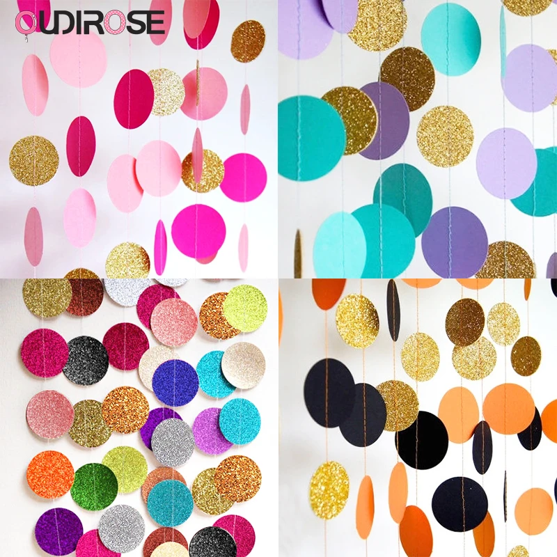 Бумажное знаменце "Круглые точки разных цветов" длиной 3,5/5 см для украшения свадеб, детских вечеринок, дня рождения и помещений.