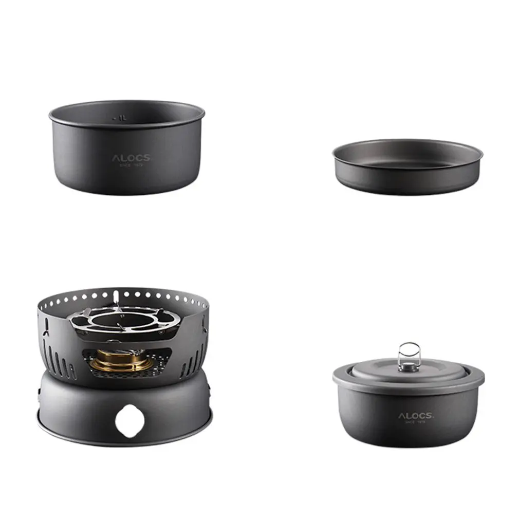 

ALOCS CW-C05 Outdoor Camping Portable Kitchenware Set Hiking Picnic Cooking Utensil Stove Pot Bowl Pan Alcohol Stove