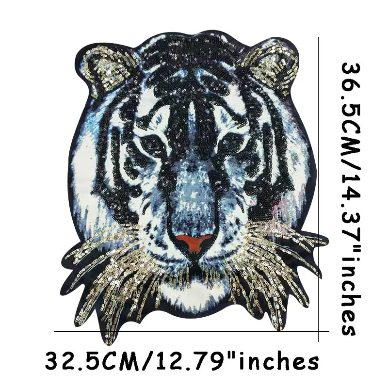 2 шт. большие модные бусины с головой тигра вышитые блестками нашивки для одежды