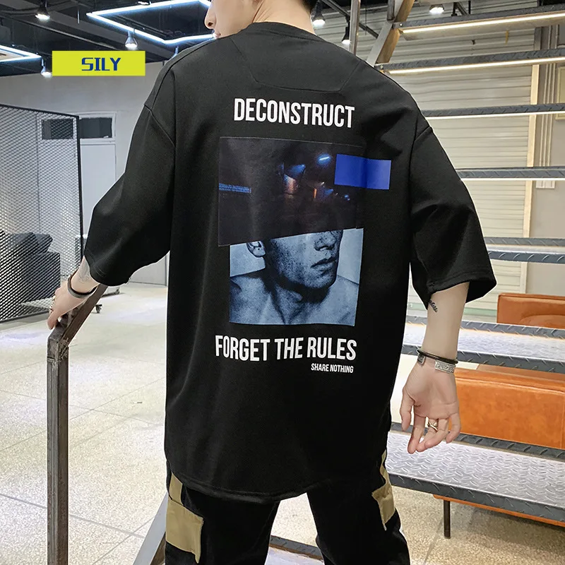 

5-sleeve men's T-shirt 2021 new summer half sleeve Korean loose 7-point men's short sleeve clothes oversized t shirt