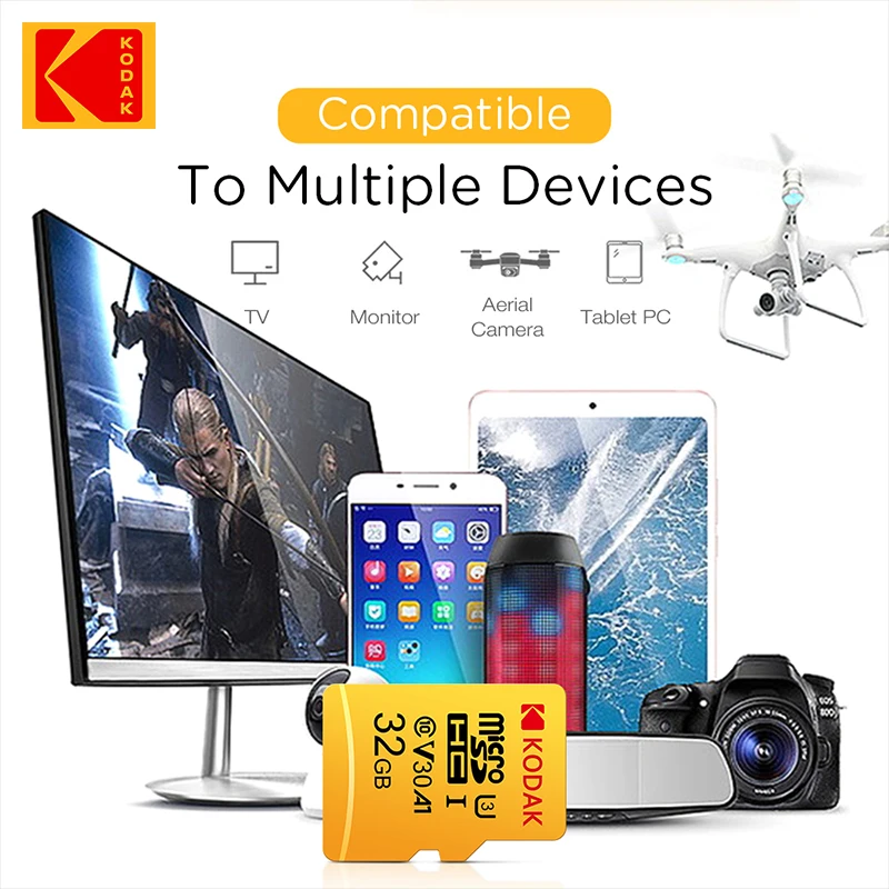 10 шт. Kodak Лучшая цена U3 micro sd карта 64 Гб 128 ГБ SDXC/SDHC класс Флэш-карта памяти