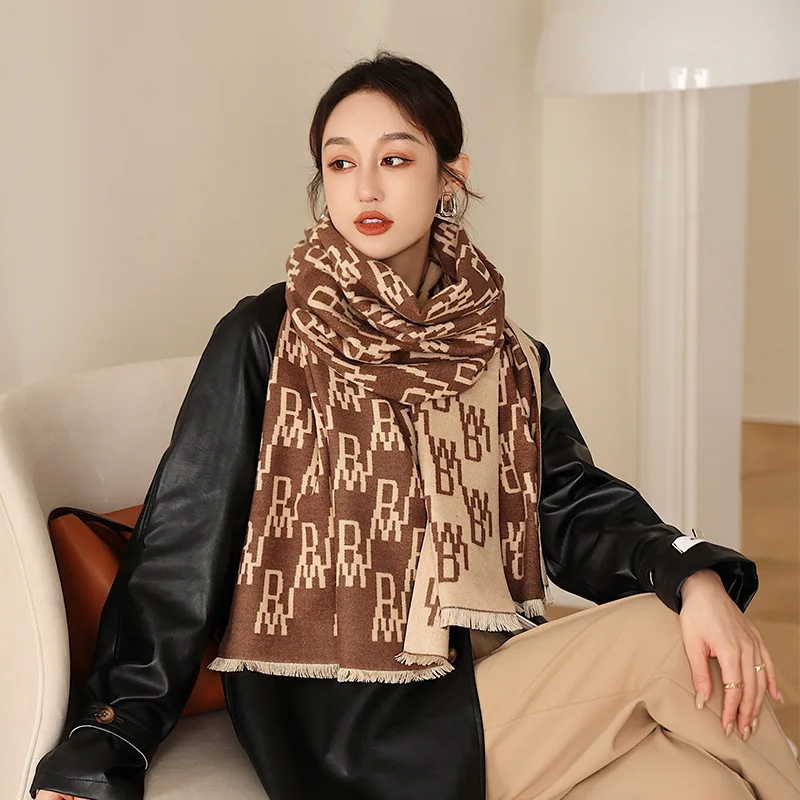 

Дизайнерский кашемировый шарф с надписью, женские шали и палантины, одеяло, шейный платок, зимний хиджаб из пашмины с принтом 2021, Bufanda