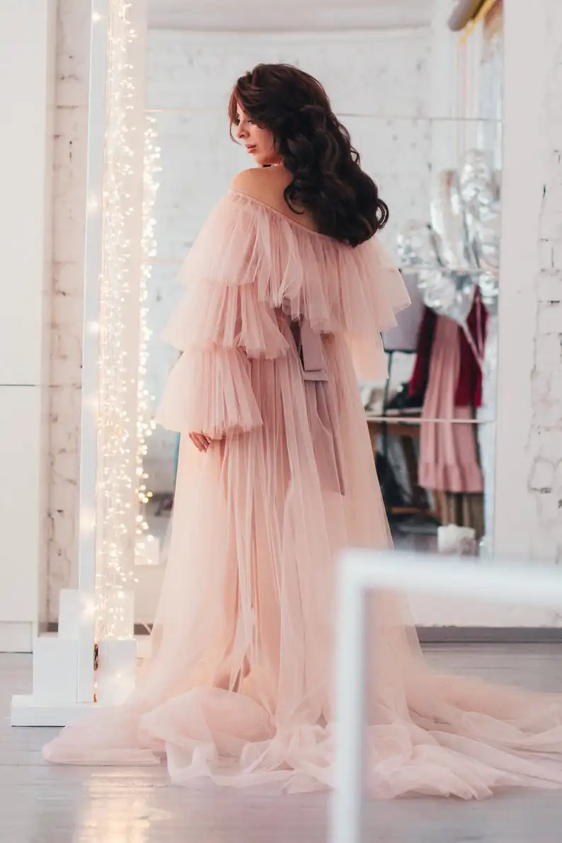 Тюлевые платья для беременных розового цвета трапециевидная рубашка фотосъемки