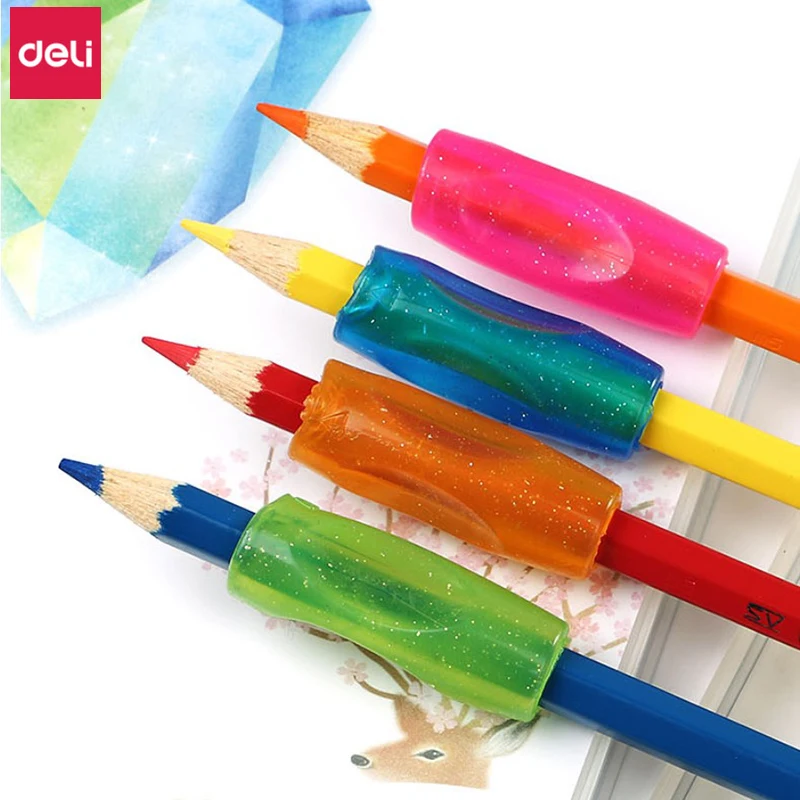 

Deli 96pcs colored soft pencil holde for school kids student write correctly pencil loop cute office stationery accessories gift